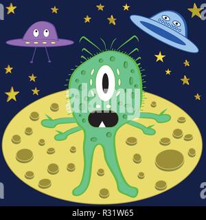 Funny cartoon ufo illustrazione vettoriale. Illustrazione Vettoriale