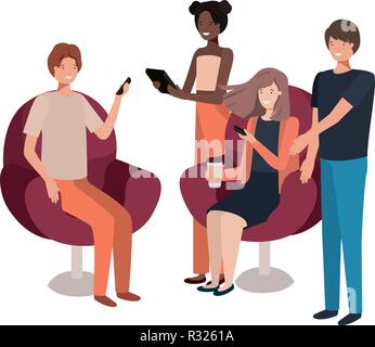 Gruppo di persone che utilizzano dispositivi di tecnologia Illustrazione Vettoriale