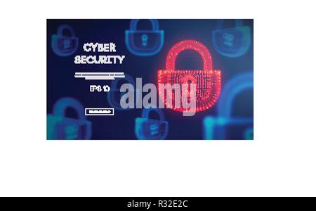 Internet Coputer cyber security background. Cyber Crime illustrazione vettoriale. serratura digitale illustrazione vettoriale EPS 10. Illustrazione Vettoriale