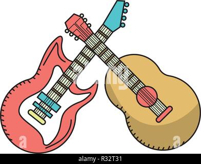 Strumento musicale chitarre cartoon illustrazione vettoriale graphic design Illustrazione Vettoriale