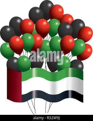 Bandiera degli Emirati arabi uniti con palloncini cartoon illustrazione vettoriale graphic design Illustrazione Vettoriale