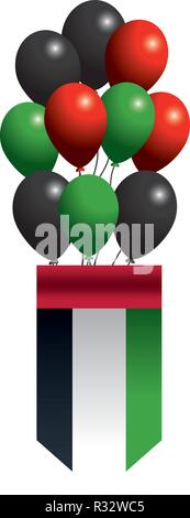 Bandiera degli Emirati arabi uniti scudo con palloncini cartoon illustrazione vettoriale graphic design Illustrazione Vettoriale