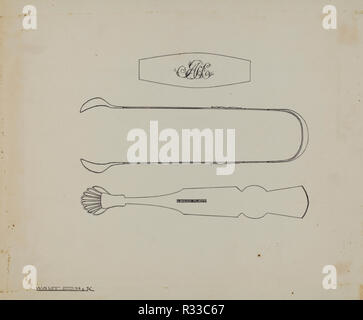 Silver pinze da zucchero. Data: c. 1939. Dimensioni: complessivo: 22,5 x 27,8 cm (8 7/8 x 10 15/16 in.) originale IAD oggetto: 6 1/2' lungo. Medium: Penna e inchiostro su carta. Museo: National Gallery of Art di Washington DC. Autore: Kalamian Walton. Foto Stock