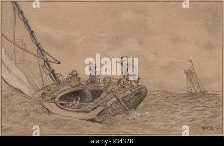 Breezing Up. Data: c. 1879. Dimensioni: IMMAGINE: 13,5 x 22,3 cm (5 5/16 x 8 3/4 in.) foglio: 24,4 x 33,5 cm (9 5/8 x 13 3/16 in.). Medium: grafite evidenziata con un gessetto nero e bianco gesso su carta intessuta. Museo: National Gallery of Art di Washington DC. Autore: Cerchio di Winslow Homer. Winslow Homer. Foto Stock