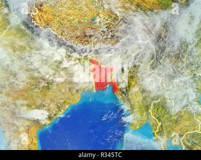 Bangladesh dallo spazio sul modello del pianeta Terra con i confini. Dettagli estremamente fini del pianeta superficie e nuvole. 3D'illustrazione. Elementi del Foto Stock