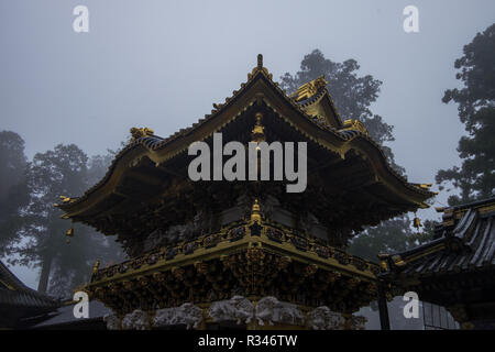 Il famoso, foglia oro coperto la Porta Yomeimon a Toshogu in Nikko, Giappone. Foto Stock