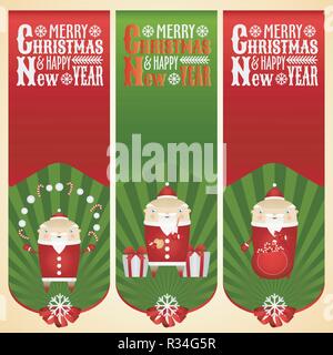Striscioni con Babbo Natale con articoli natalizi Illustrazione Vettoriale
