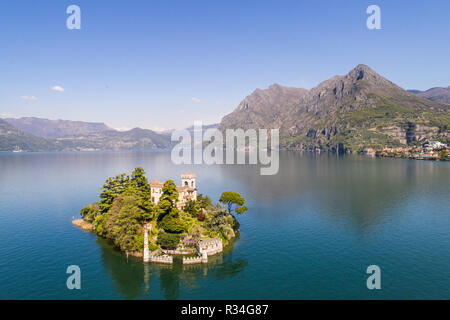 Isola di Loreto, lago d'Iseo in Italia. Foto aerea. Foto Stock