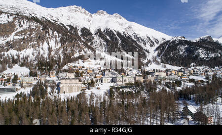 Villaggio di Pontresina - Valle dell Engadina nella stagione invernale Foto Stock