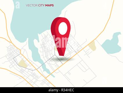 Vector mappa della città con grande puntatore rosso Illustrazione Vettoriale