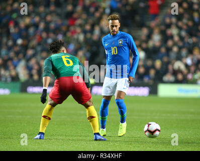 Milton Keynes, Inghilterra - Novembre 20, 2018 Neymar del Brasile durante la Chevrolet Brasile Global Tour amichevole internazionale tra il Brasile e il Camerun a Foto Stock