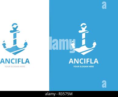 Ancoraggio del vettore la combinazione di logo. Marina nautico e il simbolo o icona. Marina unico logotipo di modello di progettazione. Illustrazione Vettoriale