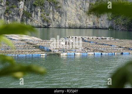 Ha Long, Vietnam - 28 Ottobre 2011: i pescatori e ai fornitori tradizionali barche vietnamita attraversando la baia. Foto Stock