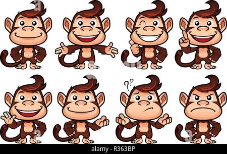 Monkey Cartoon impostato Illustrazione Vettoriale
