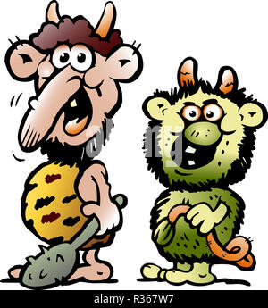 Fumetto illustrazione vettoriale di due buffi gnomi o mostri troll Foto Stock