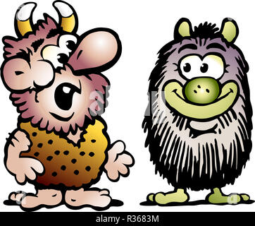 Fumetto illustrazione vettoriale di due buffi gnomi o mostri troll Foto Stock