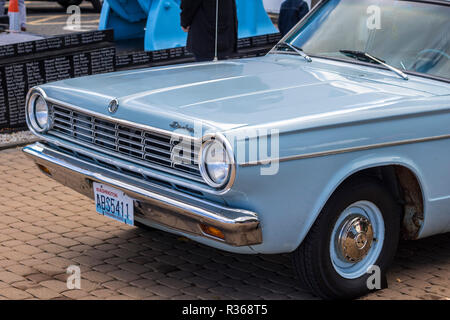 Blu polvere 1965 Dodge Dart, rock star Kurt Cobain dell'auto, concetto di celebrità, oldtimer concetto, sessanta memorabilia, persone famose, saloon, Nirvana Foto Stock