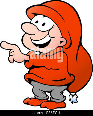 Disegnate a mano illustrazione vettoriale di una felice elf in piedi e puntamento Foto Stock