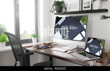 In bianco e nero home office con reattivi agenzia digitale sito web3d rendering Foto Stock