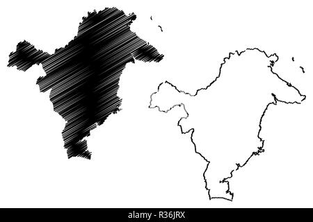 A Est di Kalimantan (suddivisioni di Indonesia, Province di Indonesia) mappa illustrazione vettoriale, scribble schizzo a Est di Kalimantan mappa Illustrazione Vettoriale