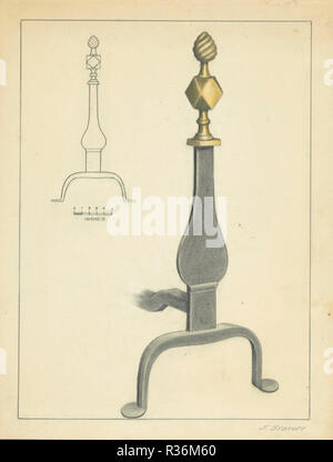 Andiron (una coppia). Data: c. 1936. Dimensioni: complessivo: 27,9 x 21,4 cm (11 x 8 7/16 in.) originale IAD Oggetto: 23' alta. Medium: acquerello e grafite su cartone. Museo: National Gallery of Art di Washington DC. Autore: Jack Staloff. Foto Stock