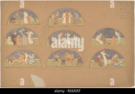 Studi per lunette. Data: 1890/1897. Dimensioni: foglio: 48,9 x 31,8 cm (19 1/4 x 12 1/2 in.). Medium: olio, grafite, carbone di legna e matita rossa su carta intessuta. Museo: National Gallery of Art di Washington DC. Autore: Charles Sprague Pearce. Foto Stock