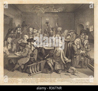 Un Rake's Progress: pl.6. Data: 1735. Medium: attacco e incisione. Museo: National Gallery of Art di Washington DC. Autore: William Hogarth. Foto Stock