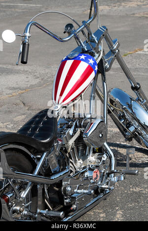 Custom Easy Rider Harley Davidson Moto chopper a Brooklands motorcycle show. Brooklands, Weybridge, Surrey, Inghilterra Foto Stock