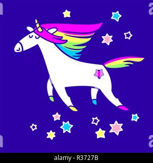 Magic unicorn nel cielo stellato vettore Illustrazione Vettoriale