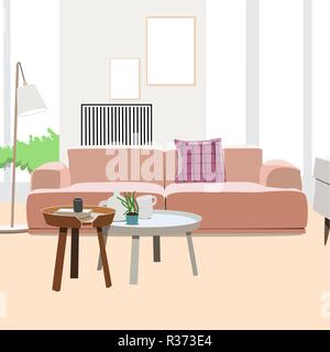 Moderno vettore living room interior design. appartamento illustrazione. Illustrazione Vettoriale