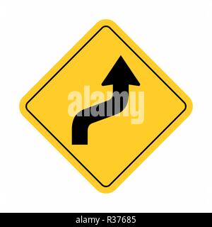 Illustrazione del cartello stradale che indica una strada tortuosa Illustrazione Vettoriale