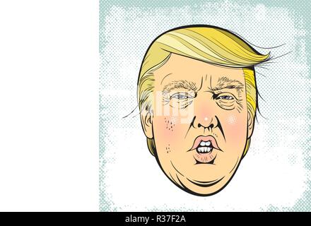 Stati Uniti 45th presidente Donald Trump's ritratto illustrazione in stile cartoon. Illustrazione Vettoriale