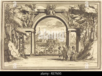 Il Greco a Troia: piastra 1. Medium: attacco e incisioni su carta vergata [restrike]. Museo: National Gallery of Art di Washington DC. Autore: Arnold von Westerhout. Foto Stock