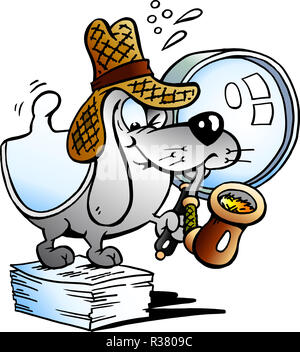 Illustrazione vettoriale di una carta Detective cane mascotte Foto Stock