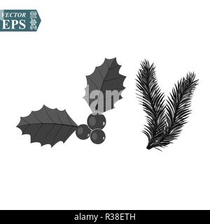 Ramo di abete isolato su sfondo bianco. Realistico albero di Natale. Vector llustration per carte di Natale, festa di capodanno poster. Illustrazione Vettoriale