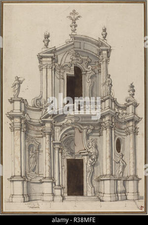 Elevazione per una chiesa Facciata, con soluzioni alternative. Data: prima metà del XVIII secolo. Dimensioni: complessivo: 35,6 x 24 cm (14 x 9 7/16 in.). Medium: Penna e inchiostro bruno con il grigio e marrone lambisce Grafite su carta vergata. Museo: National Gallery of Art di Washington DC. Autore: il piemontese del XVIII secolo. Foto Stock