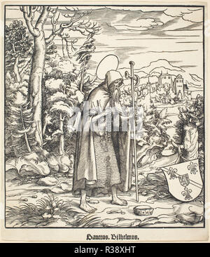 Saint Bilhelmus. Data: 1516/1518. Dimensioni: IMMAGINE: 23,6 x 21,2 cm (9 5/16 x 8 3/8 in.) foglio: 25,2 x 21,9 cm (9 15/16 x 8 5/8 in.). Medium: xilografia. Museo: National Gallery of Art di Washington DC. Autore: Leonhard Beck. Foto Stock