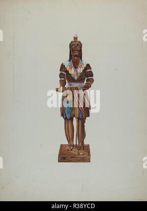 Cigar Store indiano. Data: 1935/1942. Dimensioni: complessivo: 60,9 x 45,9 cm (24 x 18 1/16 in.). Medium: acquerello, matita colorata, e grafite su carta. Museo: National Gallery of Art di Washington DC. Autore: Einar Heiberg. Foto Stock