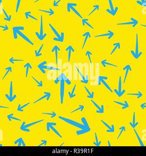 Le frecce blu su giallo Seamless Pattern. Illustrazione Vettoriale