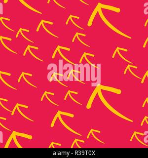 Vector seamless pattern con disegnati a mano le frecce su sfondo rosso. Sfondo senza soluzione di continuità con le frecce gialle. Illustrazione Vettoriale