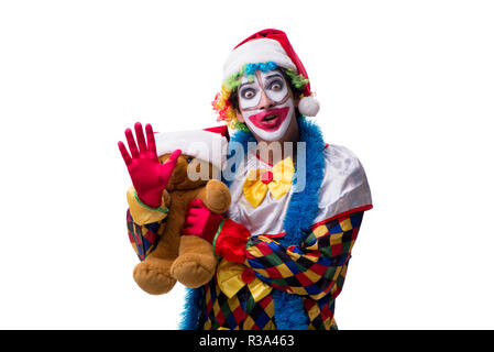 Giovani clown divertente comico isolato su bianco Foto Stock