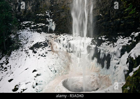 O02455-00...OREGON - Watson cade, la terza cascata più alta in Oregon, creando un cratere nella neve durante la stagione invernale nell'Umpqua Nazione Foto Stock