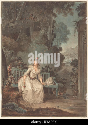 Nina, ou La Folle par amour (Nina, o la donna Maddened dall amore). Data: 1787. Dimensioni: IMMAGINE: 32,1 x 23,8 cm (12 5/8 x 9 3/8 in.) (foglio rifilato o entro il platemark): 42,3 x 29,6 cm (16 5/8 x 11 5/8 in.). Medio: l'attacco e il modo di lavaggio, stampate in blu, giallo e rosso, e gli inchiostri di colore nero. Museo: National Gallery of Art di Washington DC. Autore: Jean-François Janinet dopo Claude Hoin. Foto Stock