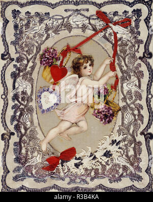 Scheda; valentine card. Data/Periodo: 1860 - 1880. Stampa. Carta; cotone. Autore: Sconosciuto. Anonimo. Foto Stock