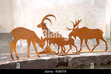 Cervi, stambecchi e elk di metallo Foto Stock