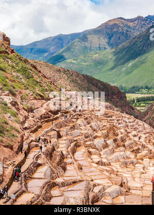 Viste della Salinas (sale stagni) di Maras, vicino a Cusco, Perù Foto Stock