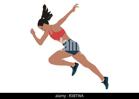 Avvio più veloce esecuzione velocista donna runner silhouette piatta Foto Stock