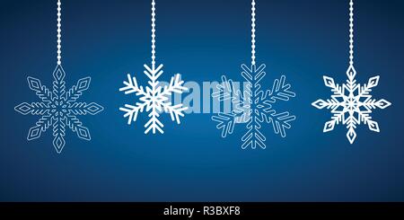 White appendere i fiocchi di neve su sfondo blu natale illustrazione vettoriale EPS10 Illustrazione Vettoriale