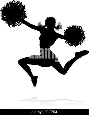 Cheerleader pom pom Silhouette Illustrazione Vettoriale