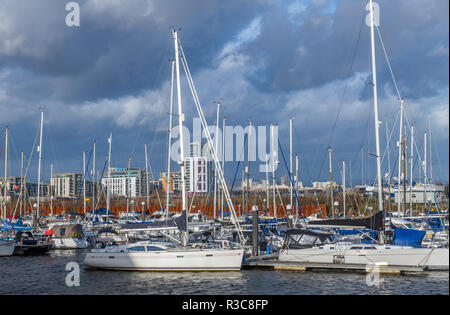 Yacht e posti barca presso la Baia di Cardiff Galles del Sud Foto Stock